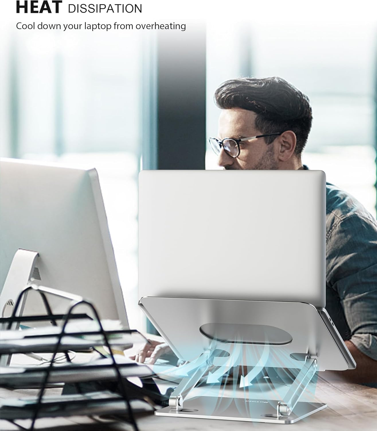 Laptop Stand, Adjustable Multi-Angle Laptop Holder, Compatible for Laptops up to 17 Inches, Sturdy Aluminum & Silicone, Silver